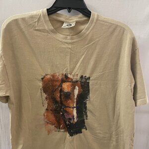 Men’s Graphic Art Crewneck T-Shirt-Beige, Short Sleeve, Casual Style Size: M